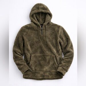 Express Men’s Olive Sherpa Hoodie Quarter Zip | Medium Tall | NWT | Cozy & Warm